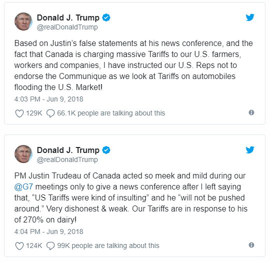 Trump Tweets Justin Trudeau Canada PM
