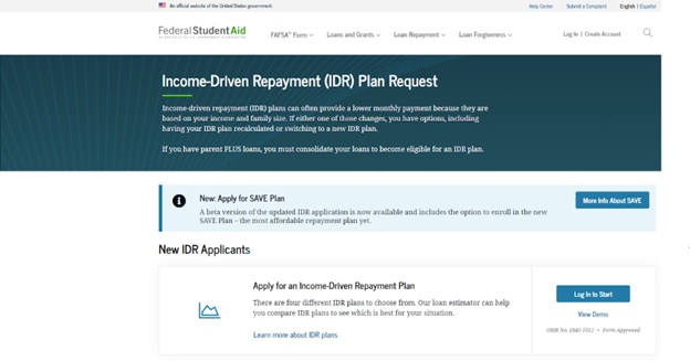 Federal Student Aid website, for Income-driven repayment plan request