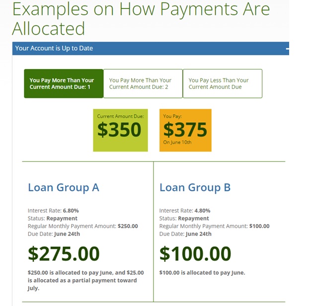 Examples of how student loan payments can be allocated