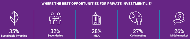 An infographic of the breakdown of top private asset opportunities in 2024.