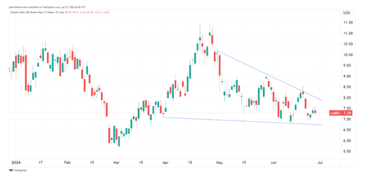 Daily chart of LABD as of June 27 2024