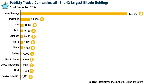 Publicly traded cos. with 12 largest bitcoin holdings