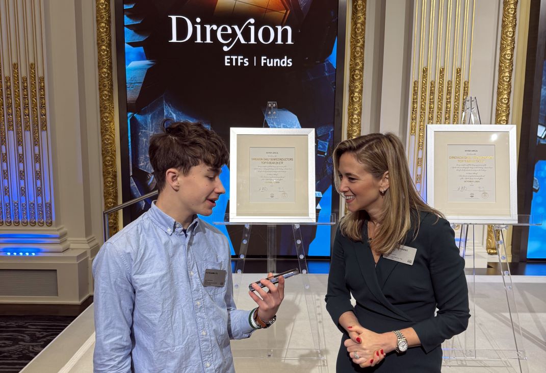 Eli Rosenbluth and Jessica Fernandez at NYSE Direxion Bell Ringing