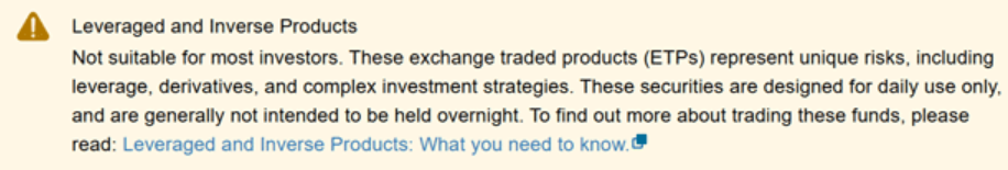 Leveraged and Inverse Products warning