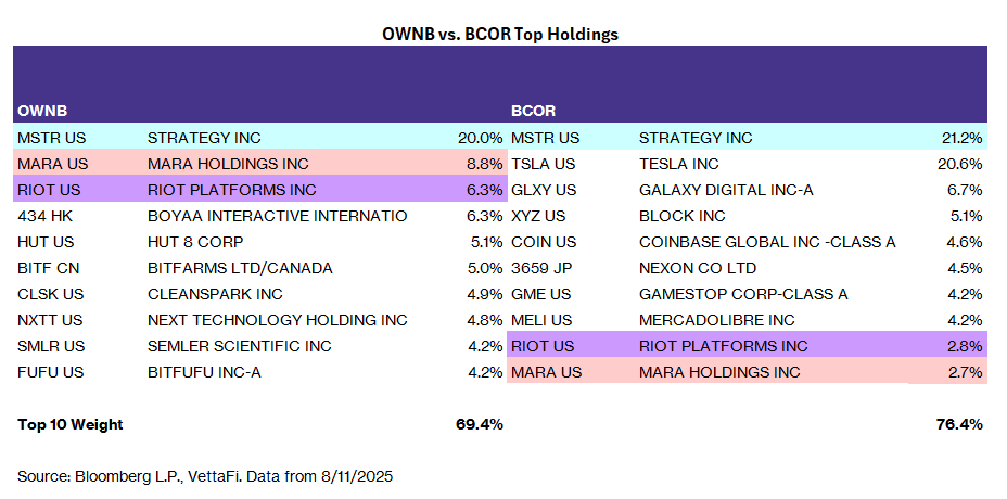 OWNB vs BCOR Top Holdings